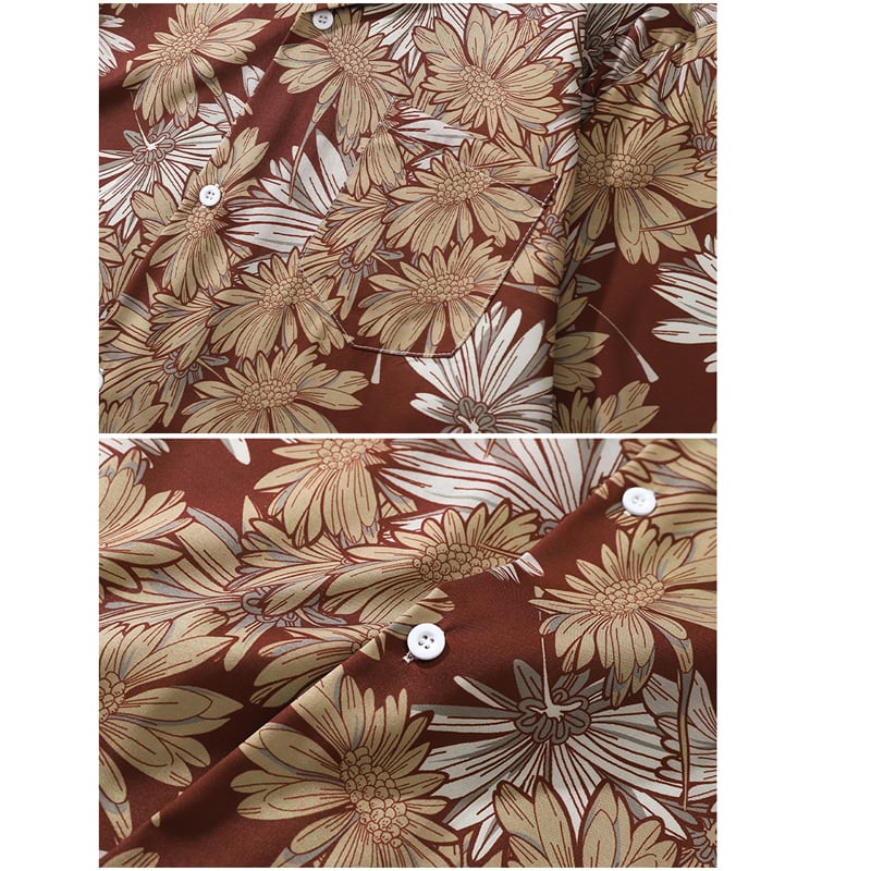 [TRAVEL ISSUANCE series] ★Floral pattern shirt★ 2color oil painting style print unisex men's wine red gray