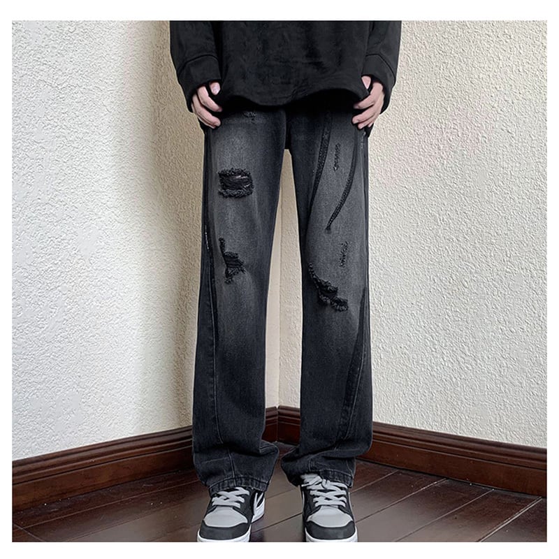 [YANDAN series]★Denim pants★ 3color bottoms pants unisex men's large size with design