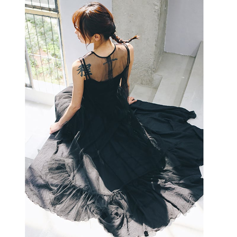 [Daiseiryusu Series] ★Long length skirt★ Plain A-line high waist Black Easy to match