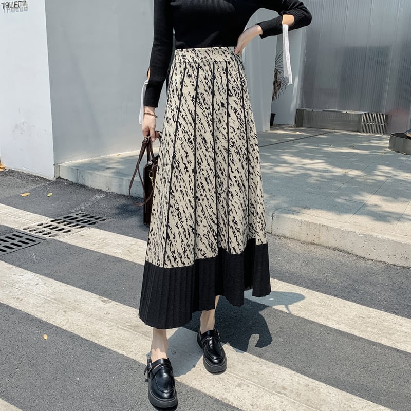 [Kaederin Series] ★Knit Skirt★ 3color Bottoms Slimming Elastic Waist Stylish Black Gray Light Brown