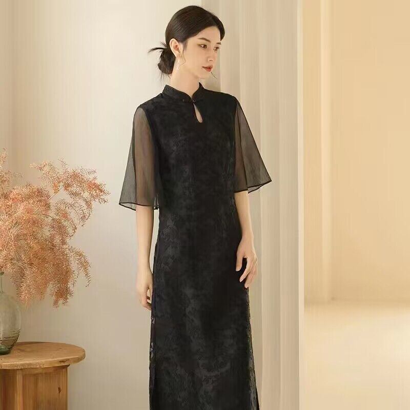 [FENDAI Series]★Chinese style dress★ Improved Chinese dress Summer clothes Elegant Chinese clothes Tang suit Black Black