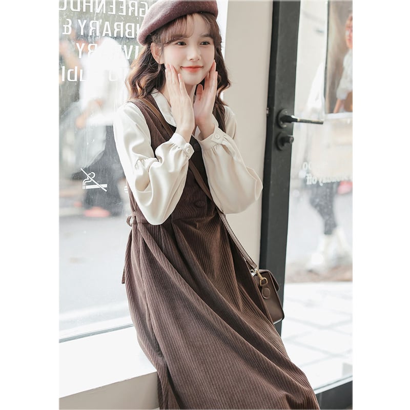 [Status series]★Setup★ 2color shirt + sleeveless dress Retro brown black