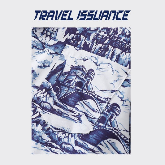 【TRAVEL ISSUANCEシリーズ】★花柄シャツ★ レトロ アロハシャツ 沖縄 ハワイ トップス 海辺 半袖シャツ 男女兼用 メンズ プリント