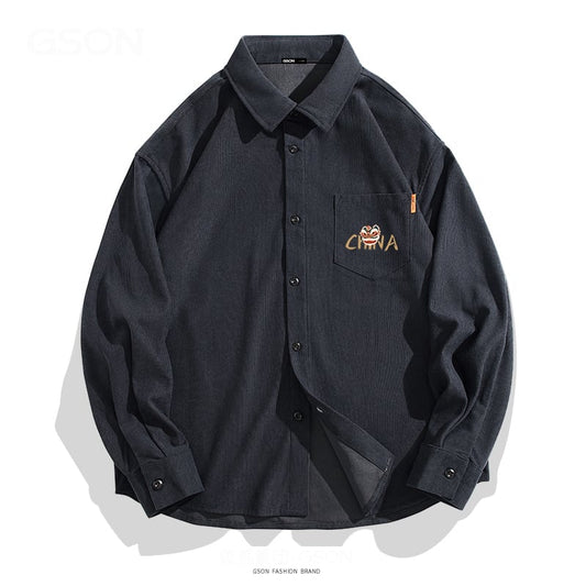 [XINGSHI Series]★Shirt★ 5color Corduroy Tops Unisex Men's Large Size Black Gray Green