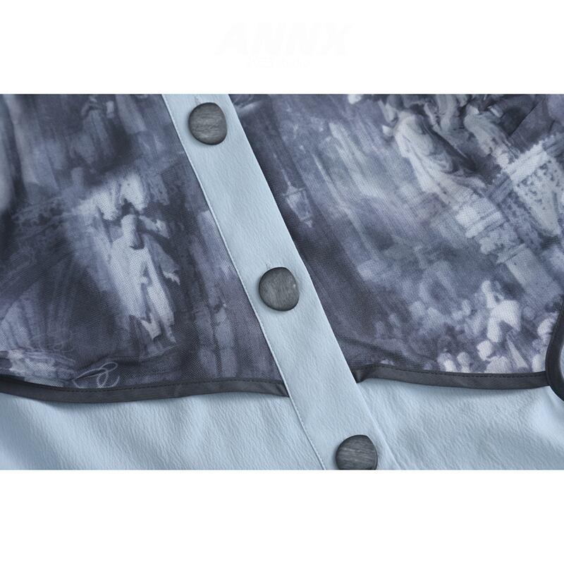 [ANNXstudio Series]★Shirt★ Long sleeve shirt tops fake layered temperament enhancement design blue