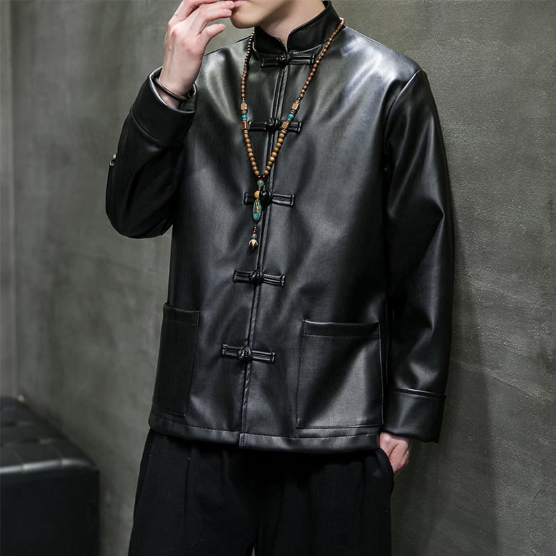 [PINZHI Series]★China style jacket★ 2color outerwear PU unisex men's large size black coffee color