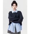 Load image into Gallery viewer, [WEIWU Series]★Tops★ Faux layered POLO neck color scheme fashion loose blue blue
