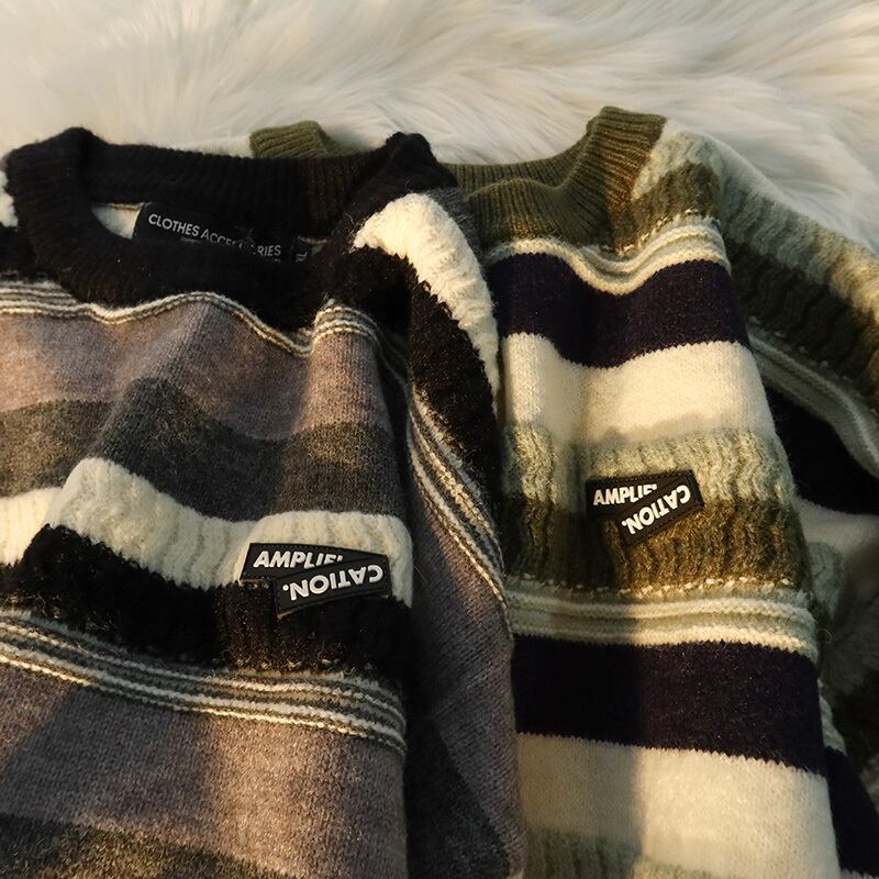 [Chiyu Seikyu Series] ★Sweater★ 2color Tops Horizontal stripes Color scheme Green Gray Casual Unisex