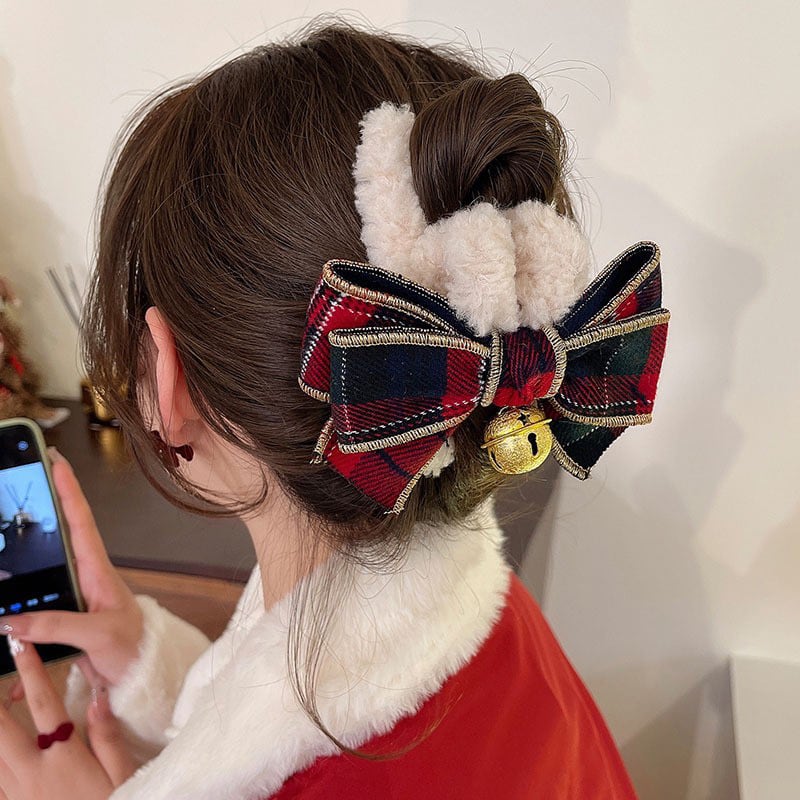 [Kajin Series]★Hair Ornament★ 4color Hair Clip Ladies Accessories Christmas Ribbon Plaid Pattern