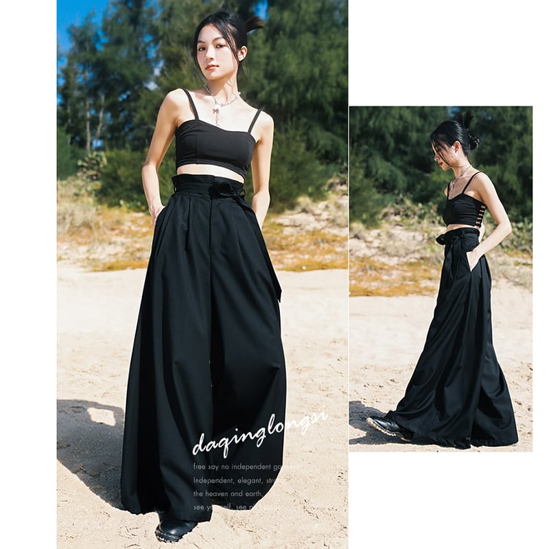 [Daiseiryusu Series] ★Pants★ Bottoms Casual Pants Black Black High Waist Slimming Plain