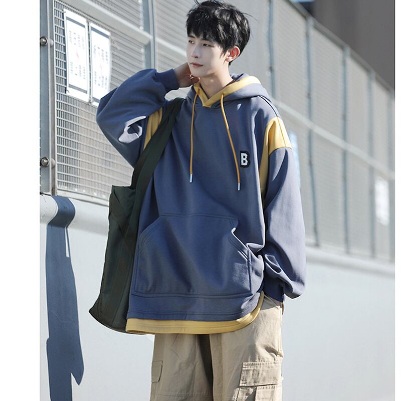 [Park Series] ★Parker★ 2color Tops Unisex Men's Fake Layered Thick Warm Beige Blue