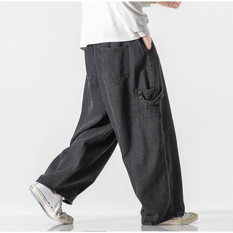 [Koji series] ★Denim pants★Men's trousers 2 colors Straight Large size Loose Casual Black Blue