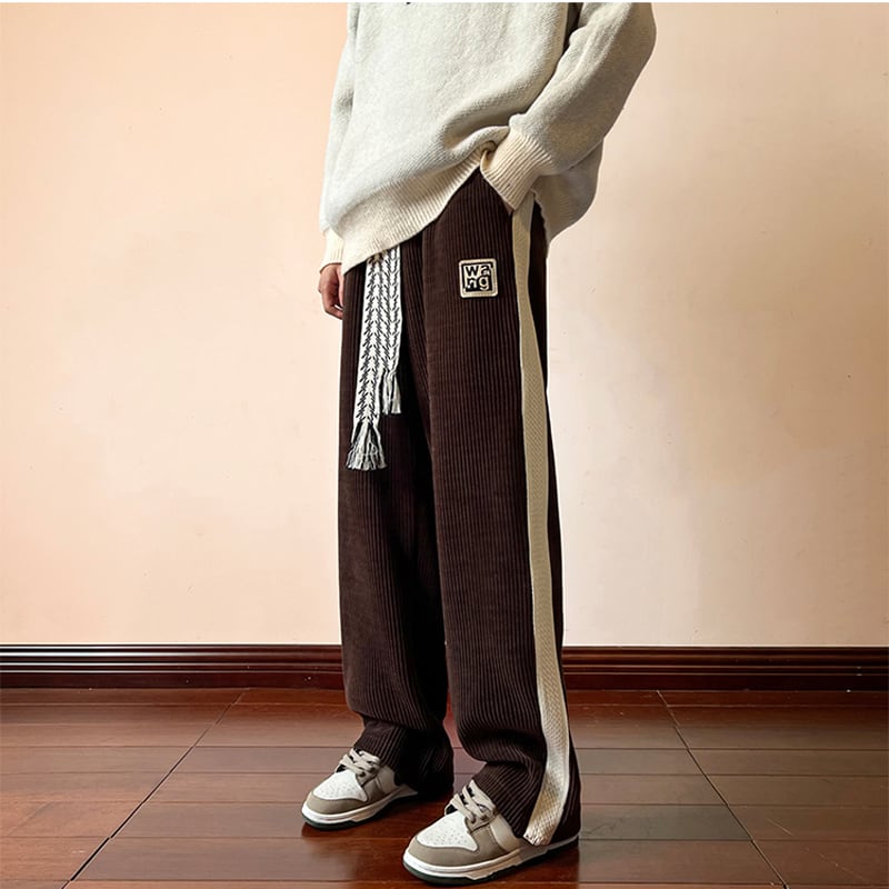 [Du Fung Series] ★Casual Pants★ 3color Bottoms Unisex Men's Corduroy Vertical Stripes Black Beige Coffee Color