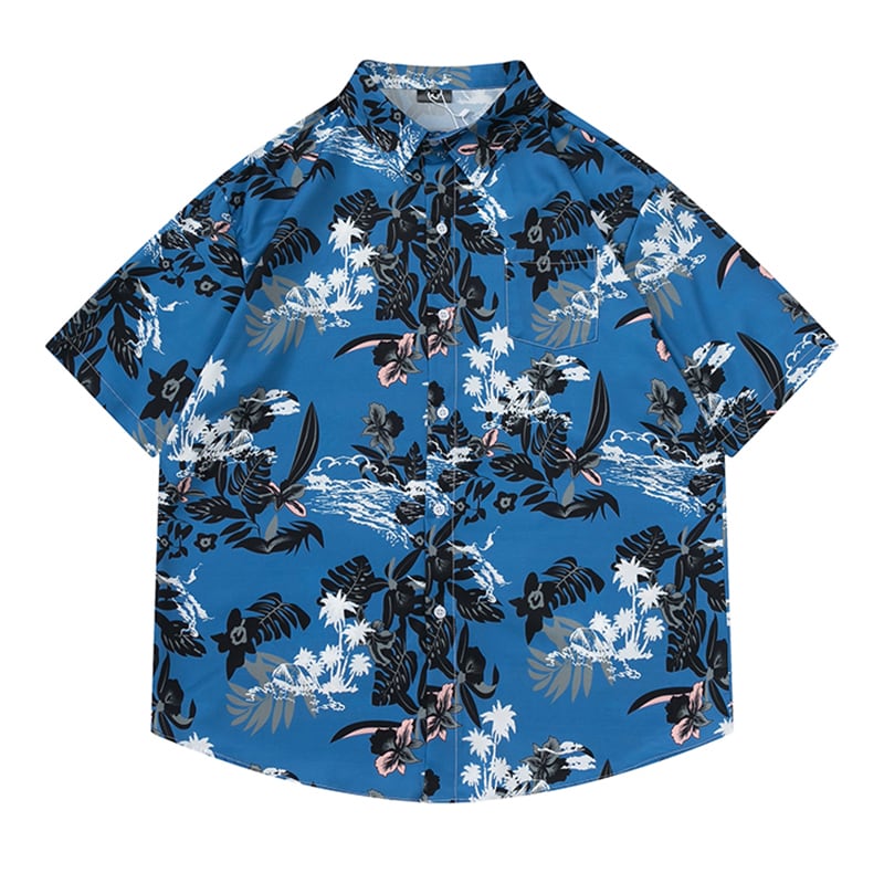 [TRAVEL ISSUANCE Series] ★Short Sleeve Shirt★ Hawaii Aloha Shirt Print Unisex Men's Blue Cool