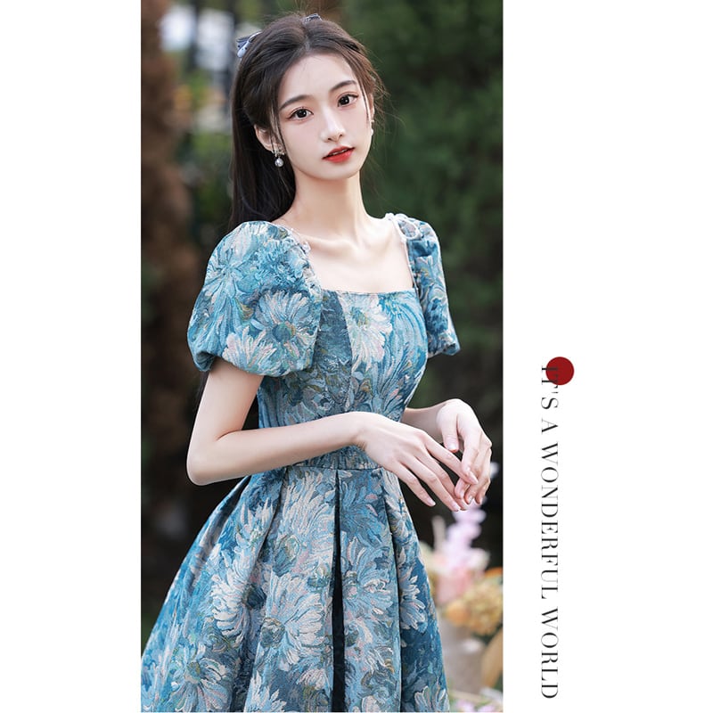 [MILA Series] ★Party Dress★ One Piece Oil Painting Style Coming of Age Ceremony Photography Wedding Blue Blue 7 Sizes