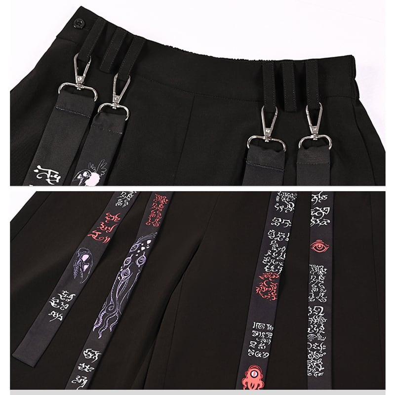 [Old Monster---Monster CLUB Series] ★China style pants★ Gaucho pants bottoms Unique Easy to match Summer SML Black Black