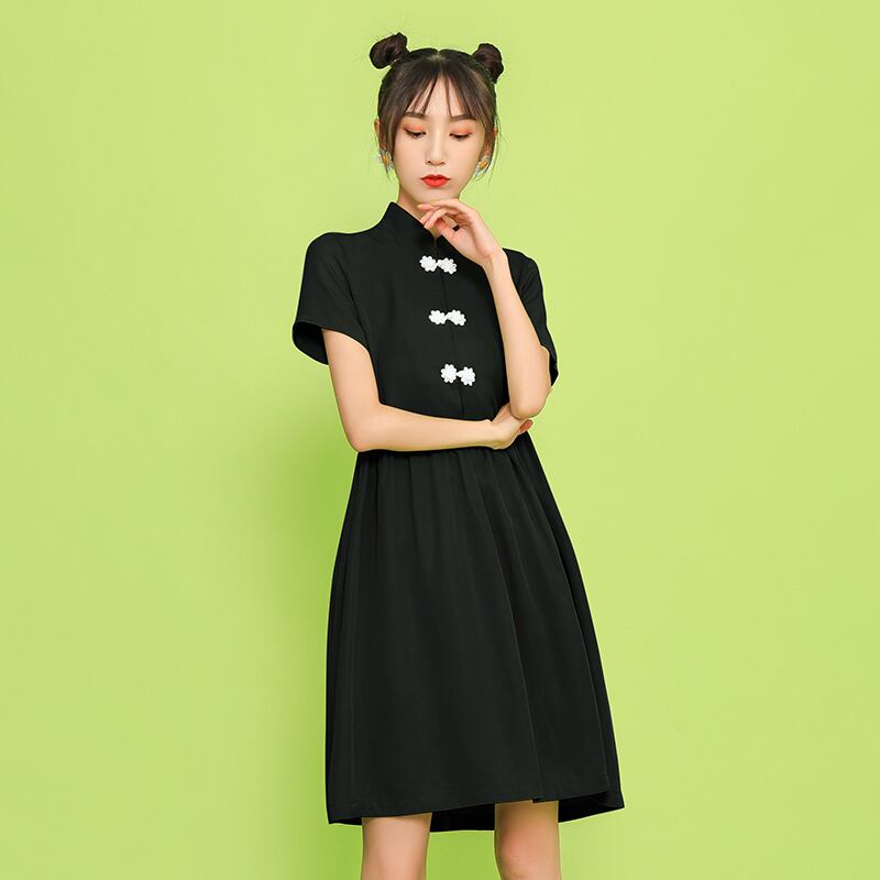 [JIUYUE series]★China style dress★ 2color short length girls' night out large size black black green green