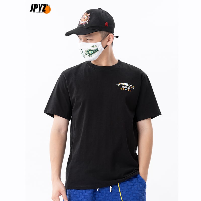 [JPYZ Series]★China Style Top★ T-shirt 2color Embroidery Unisex Men's Black White Short Sleeve