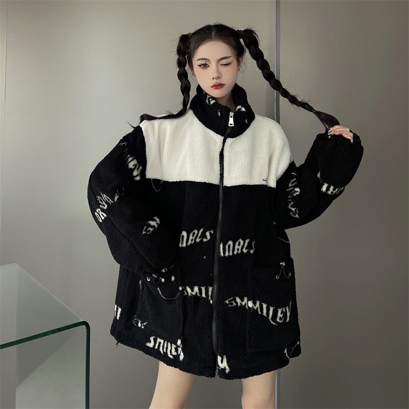 [Style Series] ★Outer★ 2color Jacket Unisex Men's Black White Black White Thick Warm