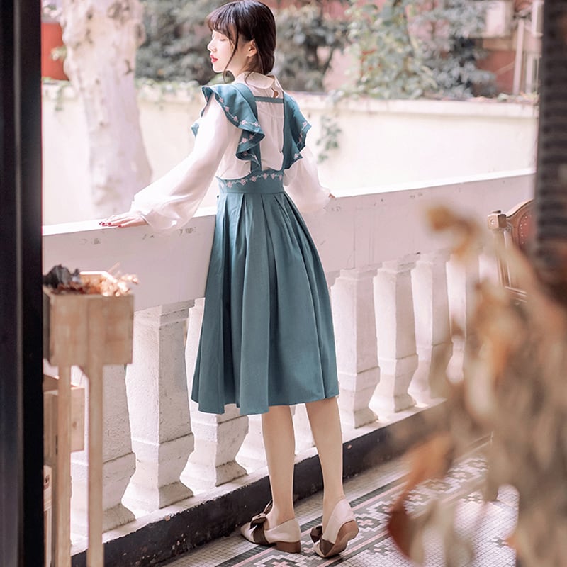 [JUN Series]★China style setup★ Shirt + hanging skirt cute retro elegant date