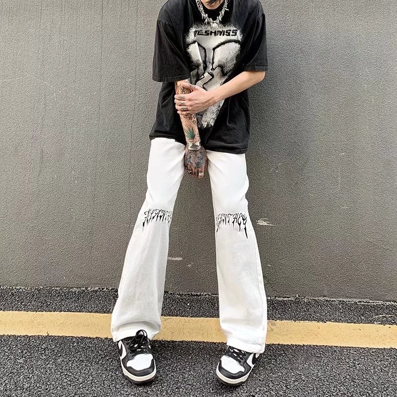 [MGJM Series]★Denim Pants★ 2color Bottoms Trousers Unisex Men's Slimming Black White Easy to match