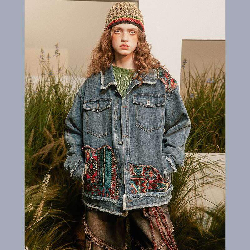 [Satoru Series]★China style jacket★ 2color denim jacket outerwear unisex men's ethnic switching