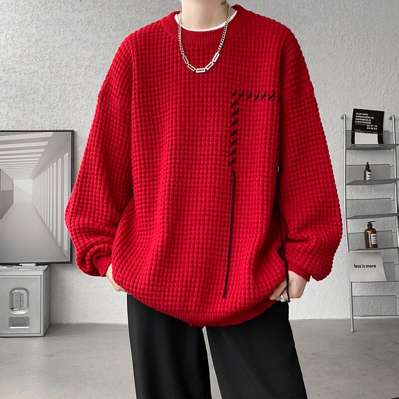 [ZHUIYI Series]★Sweater★ 3color Tops Unisex Men's Apricot Black Red