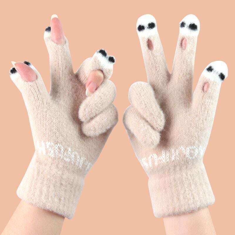 [AOJU Series] ★Gloves★ Accessories, cold protection, available in 5 colors, knit, open fingers, pink, beige, black, navy, light blue