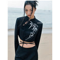 Load image into Gallery viewer, [Big Blue Dragon Series] ★China style outerwear★ Tops bamboo mini length print black black original
