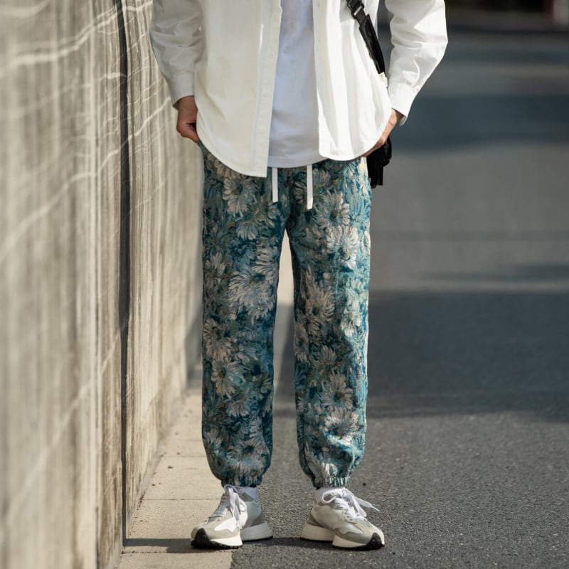 [Small Trouble Series]★China Style Pants★ 4color Oil Painting Style Floral Pattern Bottoms Unisex Men's Large Size