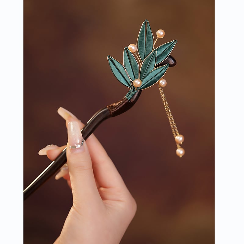 [Ma series] ★China style hair ornament★ 1 hairpin, ladies accessories, fringe, improves temperament, leaves