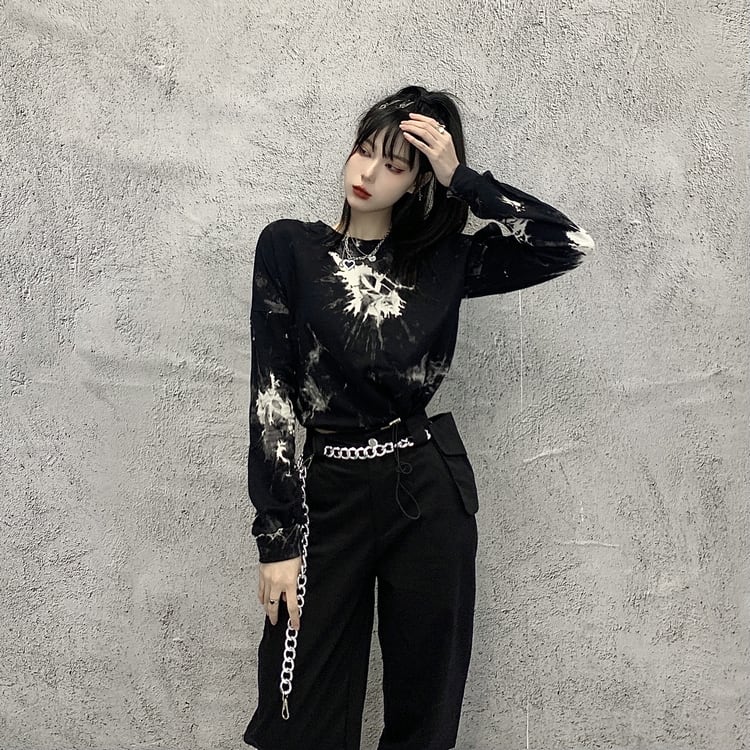 [DUOMIAOTU Series]★Setup Single item order★ T-shirt or trousers Casual Tie-dye Black Black Slimming