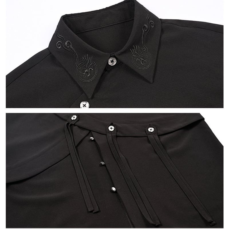 [Ancient mansion---Gold series]★China style shirt★ Tops irregular embroidery original fake layered black black