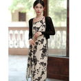 Load image into Gallery viewer, [Ink year flower series] ★China style setup★ 2-piece set Hanging dress + thin outerwear Improves temperament Floral pattern SML
