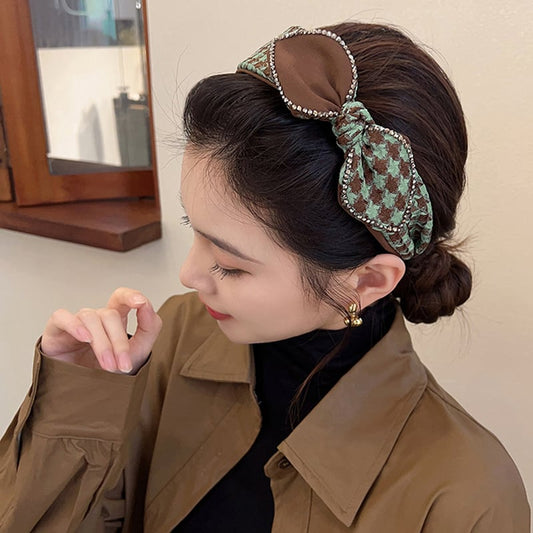 [Rainou Series] ★Headband★ Hair Ornament Women's Accessories Stylish Plaid Pattern Green Green Retro