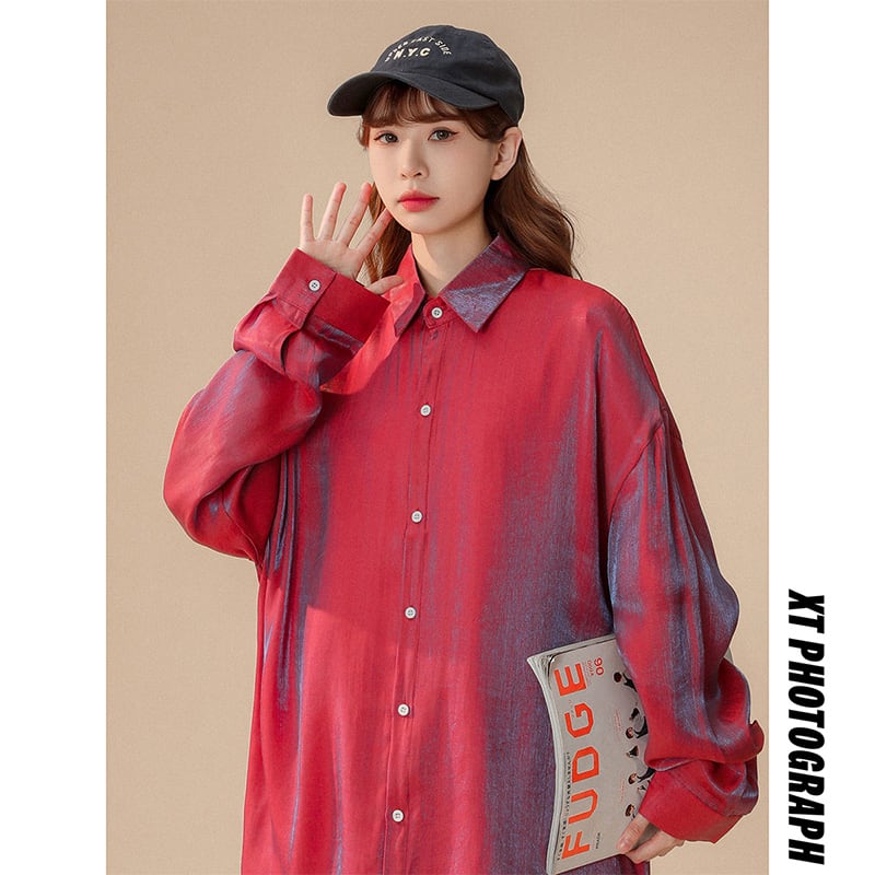 [CHAOMEICHEN Series]★Shirt★ Tops 3color Polarized Shirt Unisex Men's Large Size Blue Gray Red