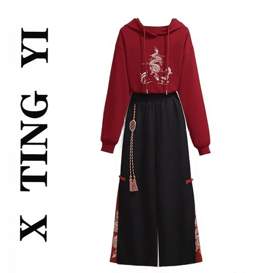 [XTINGYI Series]★China style setup, single item order★ Parka or pants casual embroidery red black