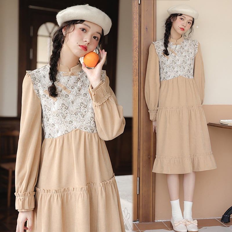 [YUJIAN series]★China style dress★ Switchable, retro, easy to match, date, improves temperament, commuting, floral pattern