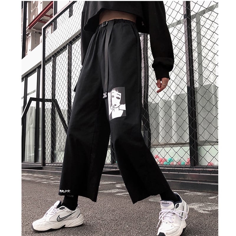 [Modern People Series]★Pants★ 3 types available to choose from Bottoms Cartoon pattern Black Black Harajuku style SML XL 2XL