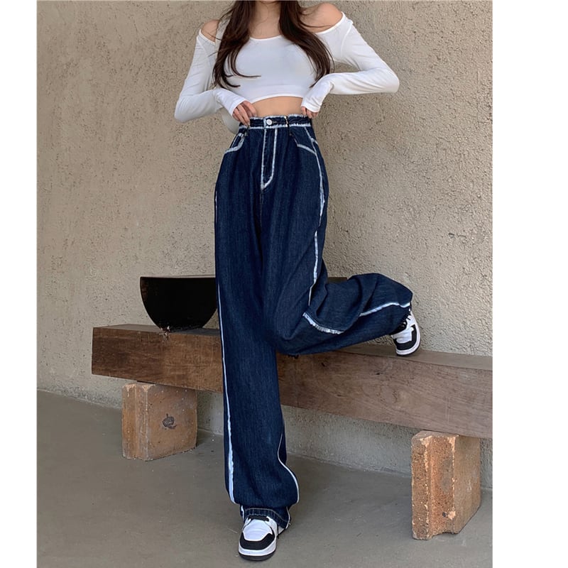 [Left Little Sister Series]★Denim Pants★ Gaucho Pants High Waist Fashion Slimming Blue Blue SML XL