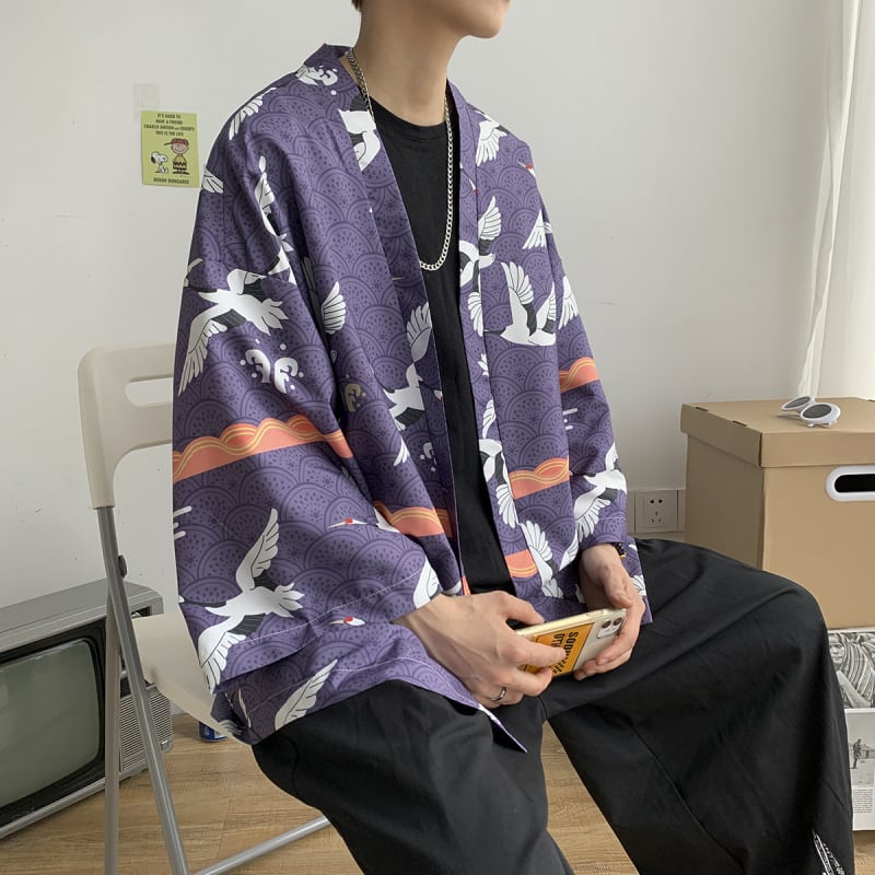 [PINZHI Series]★Happi coat★ 2color Thin Crane Unisex Men's Print Large Size Yellow Cool Fireworks Festival Festival