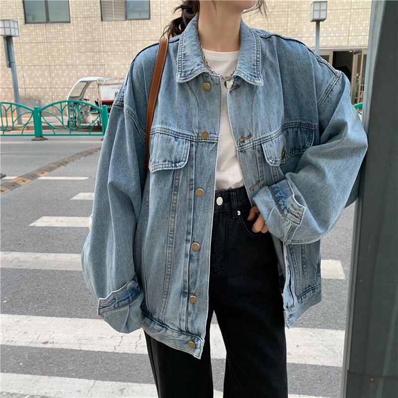 [Mikiko Series]★Denim Outer★ Jacket Coat Fashion Loose Easy to Match SML XL Blue Blue