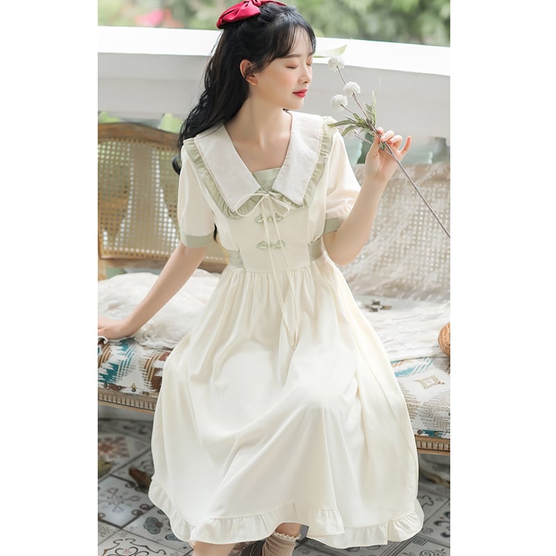 [Large Orange Series] ★China-style dress★ Improved cheongsam dress, summer clothes, cheongsam button, improves temperament, beige