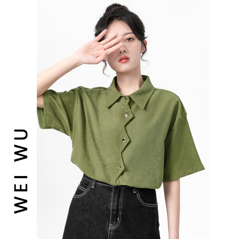 [WEIWU Series]★Shirt★ Tops Designed Women's Short Sleeve Fashion SML Green Green