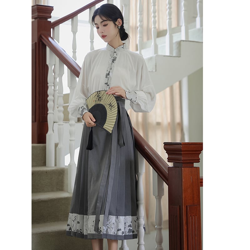 [WUJIA Series] ★Chinese style skirt★ Bottoms Maki skirt Hanfu skirt Shinjeongshi Gray Switching