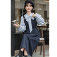 Load image into Gallery viewer, [MEIYI Series] ★One Piece★ Long Length Faux Layered Ribbon Women's Commuting Date Navy Blue
