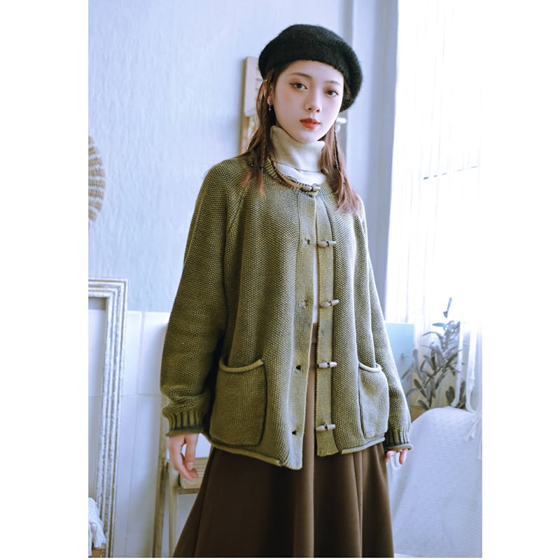 [Kokaisha---Dragon dyeing series] ★China style outerwear★ 2color cardigan knit green purple