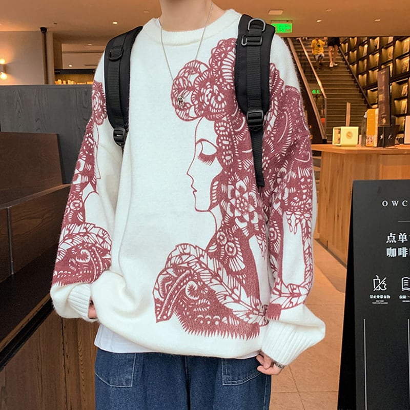 【Emeisaシリーズ】★チャイナ風セーター★ 3color 男女兼用 メンズ ブルー ブラック レッド M L XL 2XL 3XL