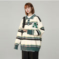 Load image into Gallery viewer, [Ushiomiomi Series] ★Sweater★ 2color Knit Tops Unisex Men's Horizontal Striped Striped Pattern POLO Neck Casual Green Blue
