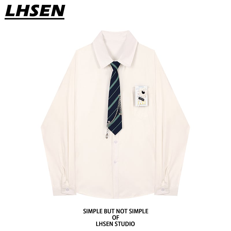 [MOISHE TIDE Series]★Shirt with tie★ 2color tops, long sleeve shirt, easy to match, unisex, men's, white, black